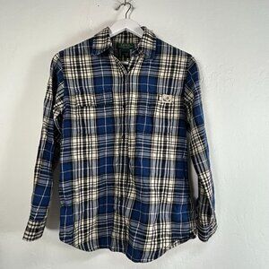 Lauren Ralph Lauren Womens Petite Small Blue White Plaid Button-Up Flannel Shirt